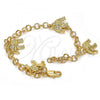 Oro Laminado Charm Bracelet, Gold Filled Style Elephant Design, with White Crystal, Diamond Cutting Finish, Golden Finish, 03.63.1794.07