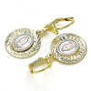 Oro Laminado Dangle Earring, Gold Filled Style Guadalupe Design, Diamond Cutting Finish, Tricolor, 02.351.0065.1