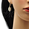 Oro Laminado Dangle Earring, Gold Filled Style with White Cubic Zirconia, Polished, Golden Finish, 02.205.0033