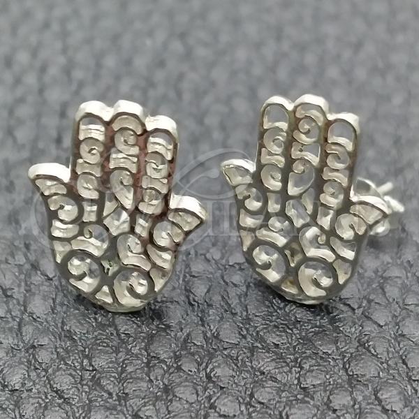 Sterling Silver Stud Earring, Hand of God Design, Polished, Silver Finish, 02.392.0013