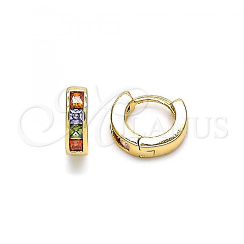 Oro Laminado Huggie Hoop, Gold Filled Style with Multicolor Cubic Zirconia, Polished, Golden Finish, 02.213.0288.10
