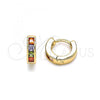 Oro Laminado Huggie Hoop, Gold Filled Style with Multicolor Cubic Zirconia, Polished, Golden Finish, 02.213.0288.10