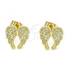 Oro Laminado Stud Earring, Gold Filled Style with White Micro Pave, Polished, Golden Finish, 02.342.0180