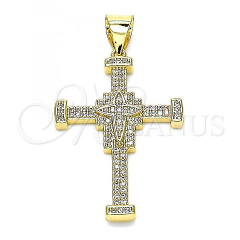 Oro Laminado Religious Pendant, Gold Filled Style Cross Design, with White Micro Pave, Polished, Golden Finish, 05.342.0060
