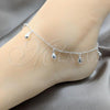 Sterling Silver Fancy Anklet, Teardrop Design, Polished, Silver Finish, 03.409.0071.10