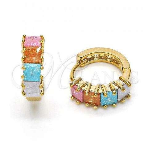 Oro Laminado Huggie Hoop, Gold Filled Style with Multicolor Cubic Zirconia, Polished, Golden Finish, 02.65.2554.15