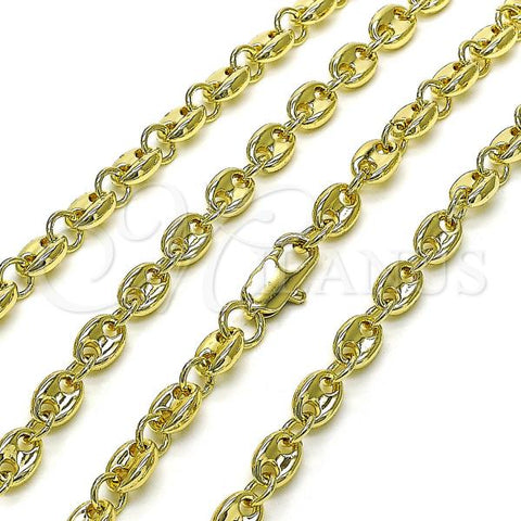 Oro Laminado Fancy Necklace, Gold Filled Style Puff Mariner Design, Polished, Golden Finish, 03.213.0234.24