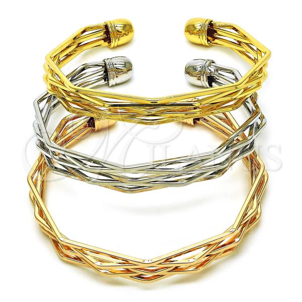 Oro Laminado Trio Bangle, Gold Filled Style Polished, Tricolor, 07.170.0034