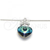 Rhodium Plated Pendant Necklace, Heart and Flower Design, with Bermuda Blue Swarovski Crystals and White Cubic Zirconia, Polished, Rhodium Finish, 04.239.0019.16
