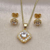 Oro Laminado Earring and Pendant Adult Set, Gold Filled Style with White Micro Pave, Polished, Golden Finish, 10.344.0016