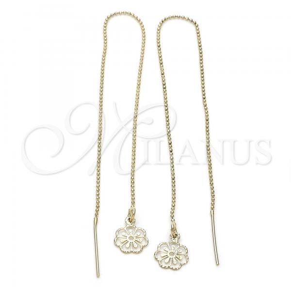 Oro Laminado Threader Earring, Gold Filled Style Flower Design, Polished, Golden Finish, 02.63.1659