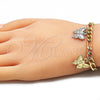 Oro Laminado Charm Bracelet, Gold Filled Style Butterfly Design, Polished, Tricolor, 03.351.0122.08