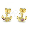 Oro Laminado Stud Earring, Gold Filled Style Anchor Design, with Ruby Micro Pave, Polished, Golden Finish, 02.156.0302.2