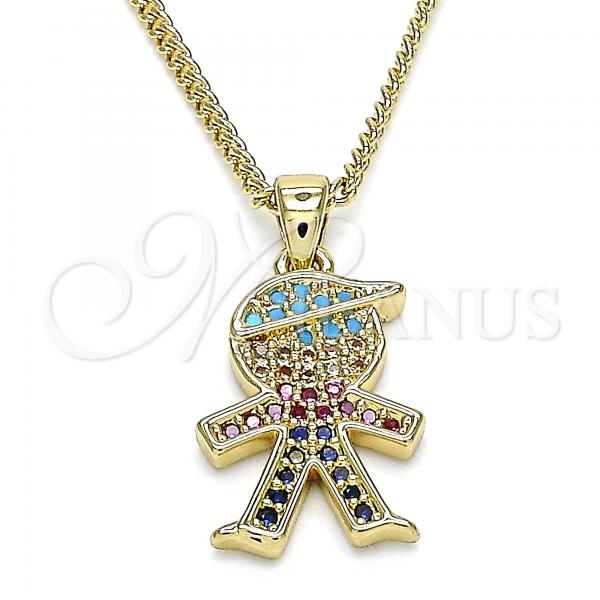 Oro Laminado Pendant Necklace, Gold Filled Style Little Boy Design, with Multicolor Micro Pave, Polished, Golden Finish, 04.156.0269.1.20