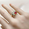 Oro Laminado Multi Stone Ring, Gold Filled Style Cherry Design, with Garnet Cubic Zirconia and White Micro Pave, Polished, Golden Finish, 01.284.0109