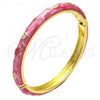 Oro Laminado Individual Bangle, Gold Filled Style Star and Moon Design, Pink Enamel Finish, Golden Finish, 07.246.0005.3.05 (07 MM Thickness, Size 5 - 2.50 Diameter)