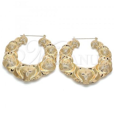 Oro Laminado Extra Large Hoop, Gold Filled Style Hugs and Kisses and Bamboo Design, Polished, Golden Finish, 02.359.0001.70