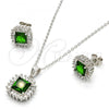 Sterling Silver Earring and Pendant Adult Set, with Green and White Cubic Zirconia, Polished, Rhodium Finish, 10.286.0026.1