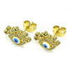 Oro Laminado Stud Earring, Gold Filled Style Evil Eye Design, with Multicolor Micro Pave, Blue Enamel Finish, Golden Finish, 02.341.0047