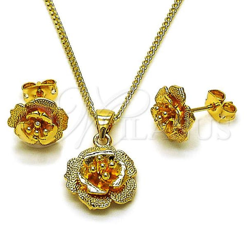 Oro Laminado Earring and Pendant Adult Set, Gold Filled Style Flower Design, Matte Finish, Golden Finish, 10.342.0260