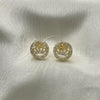 Oro Laminado Stud Earring, Gold Filled Style Crown Design, with White Micro Pave, Polished, Golden Finish, 02.210.0419