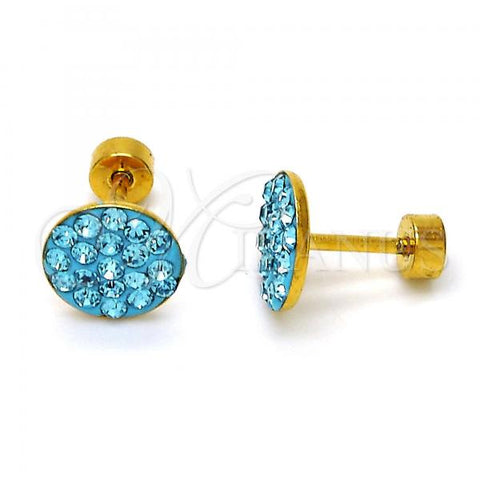 Stainless Steel Stud Earring, with Aqua Blue Crystal, Polished, Golden Finish, 02.271.0007.8