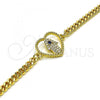 Oro Laminado Fancy Bracelet, Gold Filled Style Heart and Hand of God Design, with White Micro Pave and Sapphire Blue Cubic Zirconia, Polished, Golden Finish, 03.341.0177.08