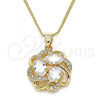 Oro Laminado Pendant Necklace, Gold Filled Style Flower Design, with White Cubic Zirconia and White Micro Pave, Polished, Golden Finish, 04.213.0180.20