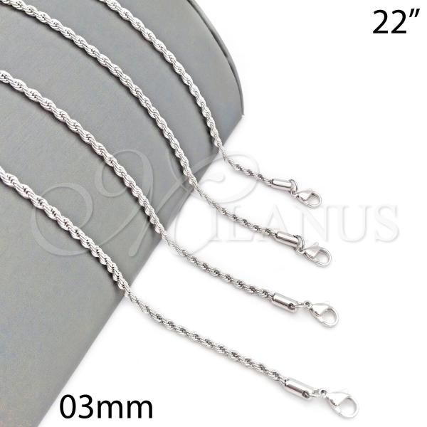 Rhodium Plated Basic Necklace, Rope Design, Polished, Rhodium Finish, 5.222.035.1.22