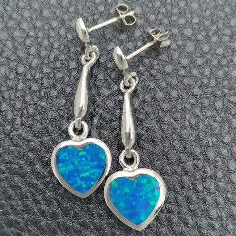 Sterling Silver Dangle Earring, Heart Design, with Bermuda Blue Opal, Polished, Silver Finish, 02.391.0004.1
