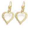 Oro Laminado Dangle Earring, Gold Filled Style Heart Design, Golden Finish, 02.63.1157