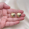 Oro Laminado Stud Earring, Gold Filled Style Heart Design, Polished, Golden Finish, 02.163.0325