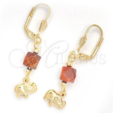 Oro Laminado Dangle Earring, Gold Filled Style Elephant and Ball Design, Polished, Golden Finish, 02.02.0497