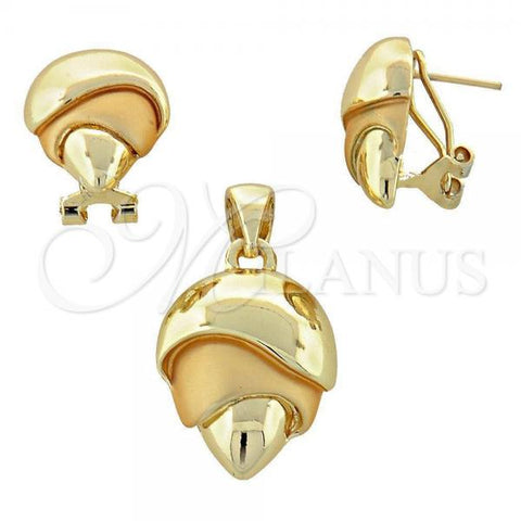 Oro Laminado Earring and Pendant Adult Set, Gold Filled Style Chunky Design, Polished, Golden Finish, 10.59.0164