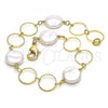 Oro Laminado Fancy Bracelet, Gold Filled Style with Ivory Pearl, Diamond Cutting Finish, Golden Finish, 03.386.0024.07