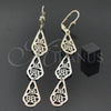 Oro Laminado Long Earring, Gold Filled Style Flower Design, Diamond Cutting Finish, Tricolor, 5.082.004