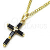 Oro Laminado Pendant Necklace, Gold Filled Style Cross Design, with Black Cubic Zirconia, Polished, Golden Finish, 04.284.0015.2.22