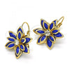 Oro Laminado Leverback Earring, Gold Filled Style Flower Design, with Sapphire Blue and White Crystal, Polished, Golden Finish, 02.64.0638.1