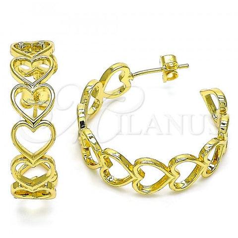 Oro Laminado Stud Earring, Gold Filled Style Heart Design, Polished, Golden Finish, 02.341.0088
