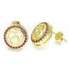 Oro Laminado Stud Earring, Gold Filled Style Heart Design, with Ruby Micro Pave, Polished, Golden Finish, 02.156.0474.1