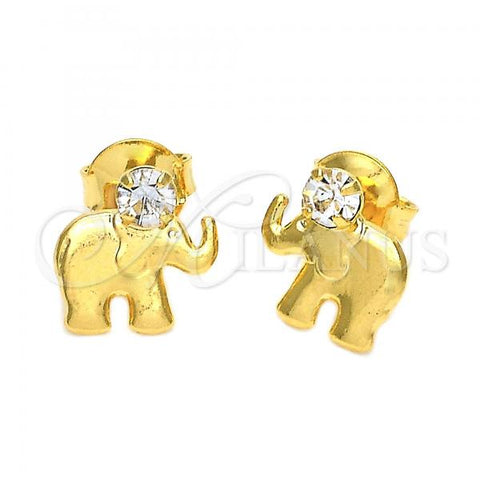 Oro Laminado Stud Earring, Gold Filled Style Elephant Design, with White Cubic Zirconia, Polished, Golden Finish, 02.09.0050
