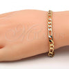 Oro Laminado Basic Bracelet, Gold Filled Style Figaro Design, Diamond Cutting Finish, Golden Finish, 5.223.034.1.07