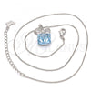 Rhodium Plated Pendant Necklace, Bow Design, with Aquamarine Swarovski Crystals and White Micro Pave, Polished, Rhodium Finish, 04.239.0024.16