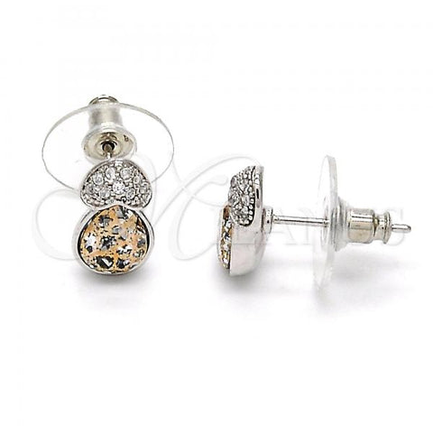 Rhodium Plated Stud Earring, Heart and Teardrop Design, with White Micro Pave and Rose Patina Swarovski Crystals, Polished, Rhodium Finish, 02.26.0049