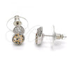 Rhodium Plated Stud Earring, Heart and Teardrop Design, with White Micro Pave and Rose Patina Swarovski Crystals, Polished, Rhodium Finish, 02.26.0049