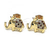 Oro Laminado Stud Earring, Gold Filled Style Elephant and Crown Design, with Garnet and White Micro Pave, Polished, Golden Finish, 02.185.0009.1