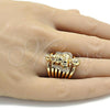 Oro Laminado Multi Stone Ring, Gold Filled Style Angel Design, with White Cubic Zirconia, Polished, Golden Finish, 01.60.0001.12 (Size 12)