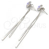 Rhodium Plated Long Earring, Flower Design, with Amethyst Swarovski Crystals, Polished, Rhodium Finish, 02.239.0022.2