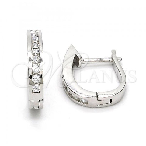 Sterling Silver Huggie Hoop, with White Cubic Zirconia, Polished, Rhodium Finish, 02.291.0011.15