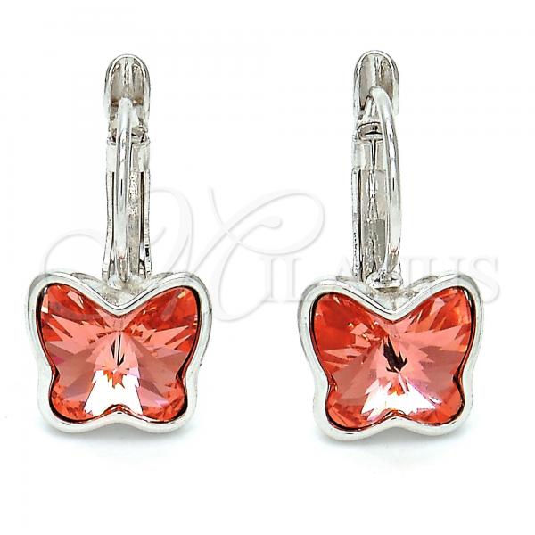 Rhodium Plated Leverback Earring, Butterfly Design, with Rose Peach Swarovski Crystals, Polished, Rhodium Finish, 02.239.0011.1